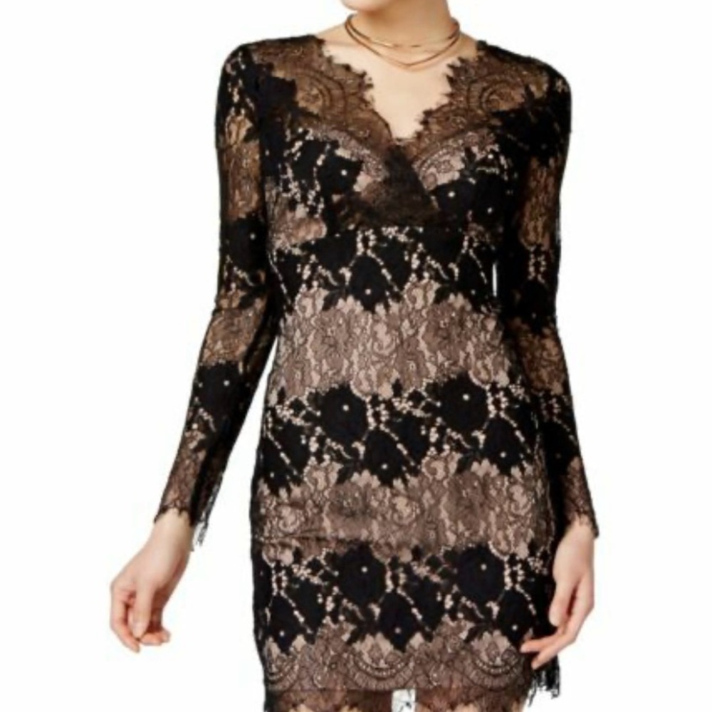 Jump Apparel  Black and Nude Lace V Neck Dress Size 9/10. NWT.